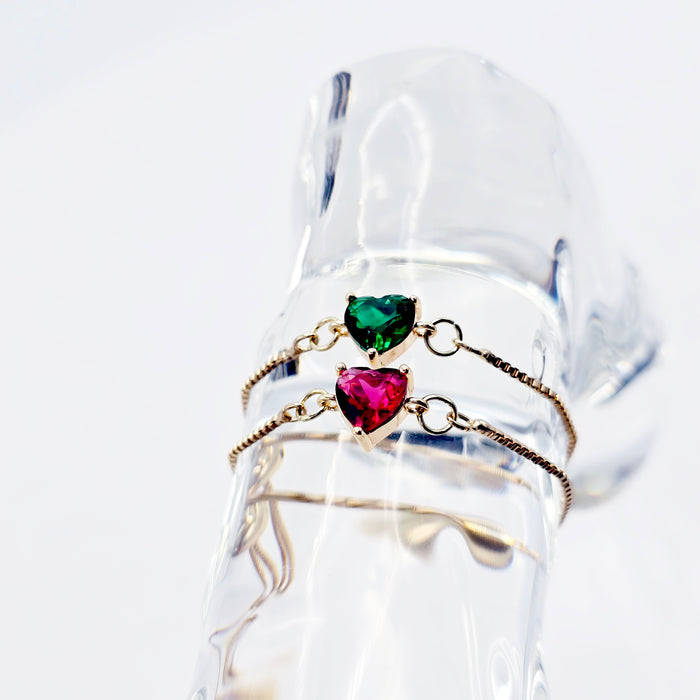 18K Gold Penis Nooses Bracelet with Red or Green, or Clear Gemstone Heart