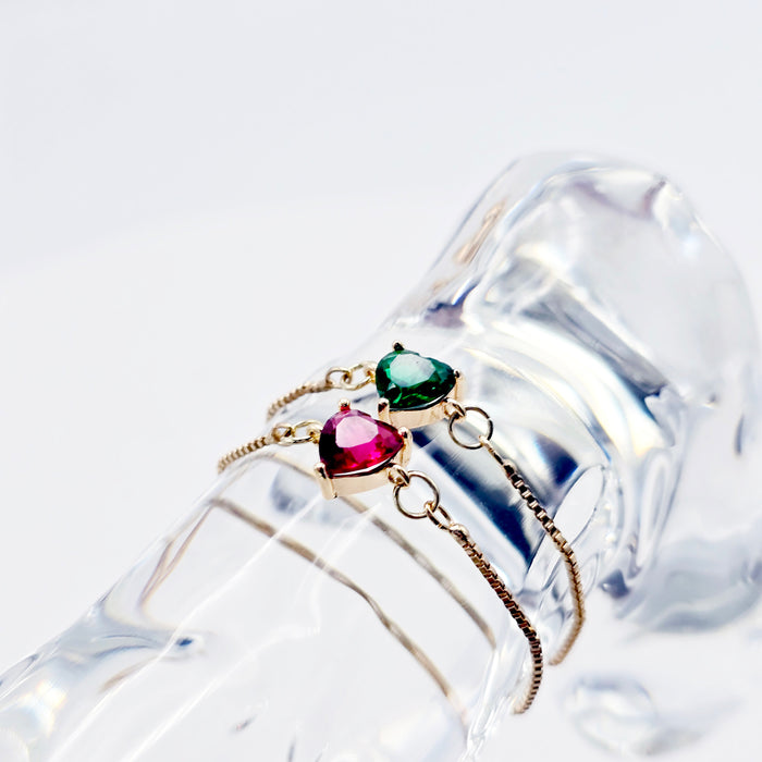 18K Gold Penis Nooses Bracelet with Red or Green, or Clear Gemstone Heart