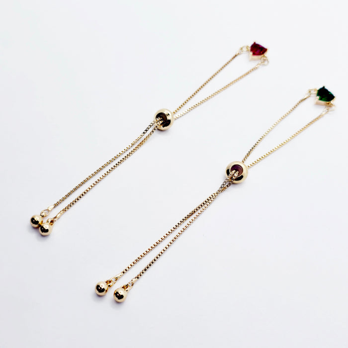 18K Gold Penis Nooses Bracelet with Red or Green, or Clear Gemstone Heart