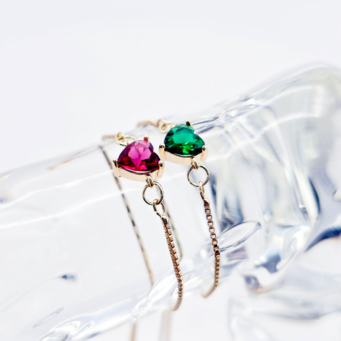 18K Gold Penis Nooses Bracelet with Red or Green, or Clear Gemstone Heart