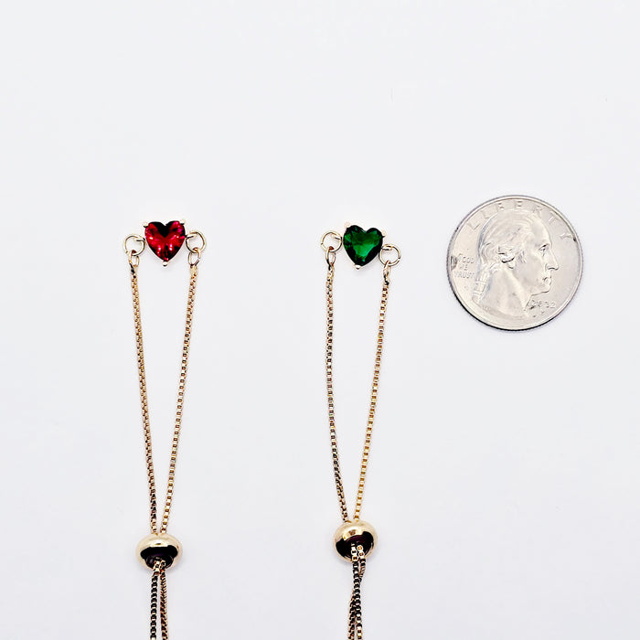 18K Gold Penis Nooses Bracelet with Red or Green, or Clear Gemstone Heart