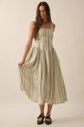 Along the Way Pinstripe Drop-Waist Midi Dress - ShopPromesa