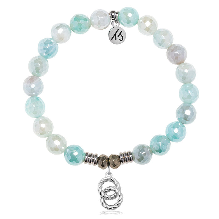Aqua Agate Gemstone Bracelet with Forever Connected Sterling Silver Charm