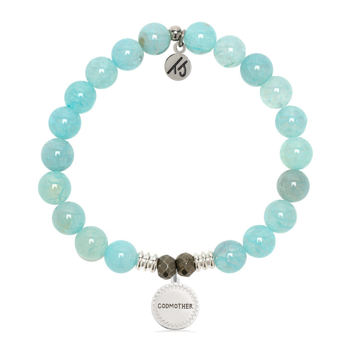Aqua Fire Agate Gemstone Bracelet with Endless Love Godmother Sterling Silver Charm