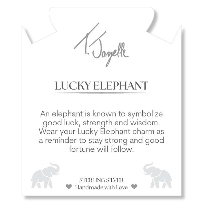 Aqua Fire Agate Gemstone Bracelet with Lucky Elephant Cutout Sterling Silver Charm