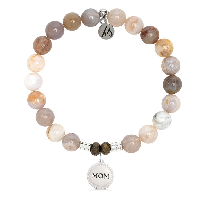Australian Agate Gemstone Bracelet with Endless Love Mom Sterling Silver Charm