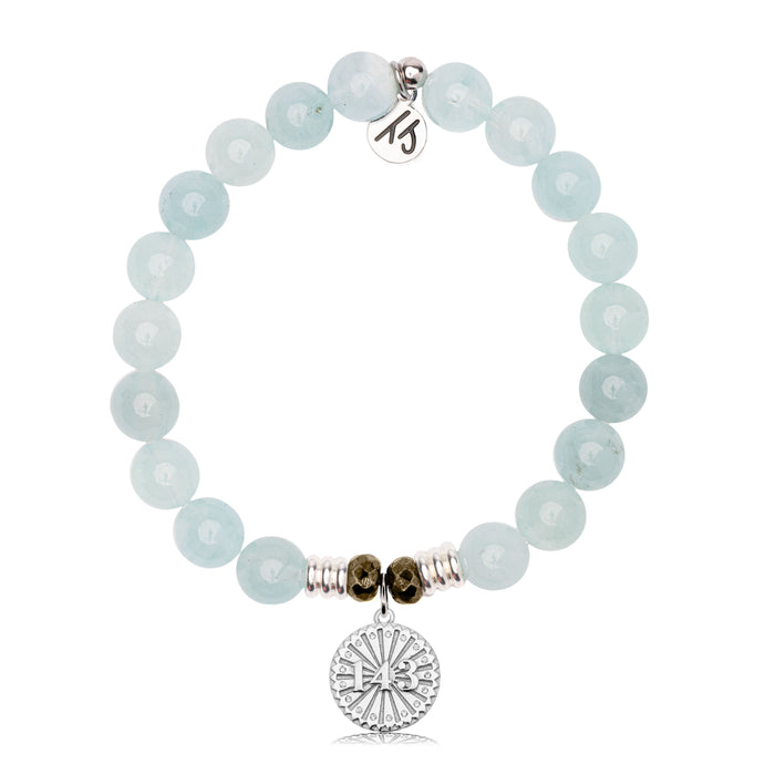Blue Aquamarine Gemstone Bracelet with I Love You Sterling Silver Charm