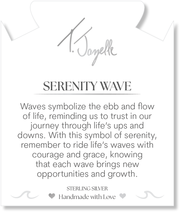 Multi Blue Jade Gemstone Bracelet with Serenity Wave Sterling Silver Charm