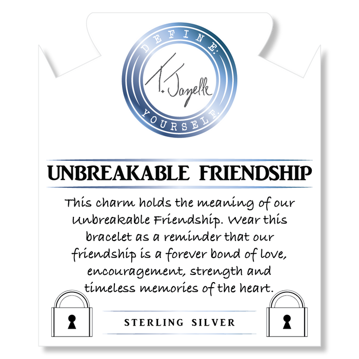 Blue Gold Agate Gemstone Bracelet with Unbreakable Friendship Sterling Silver Charm