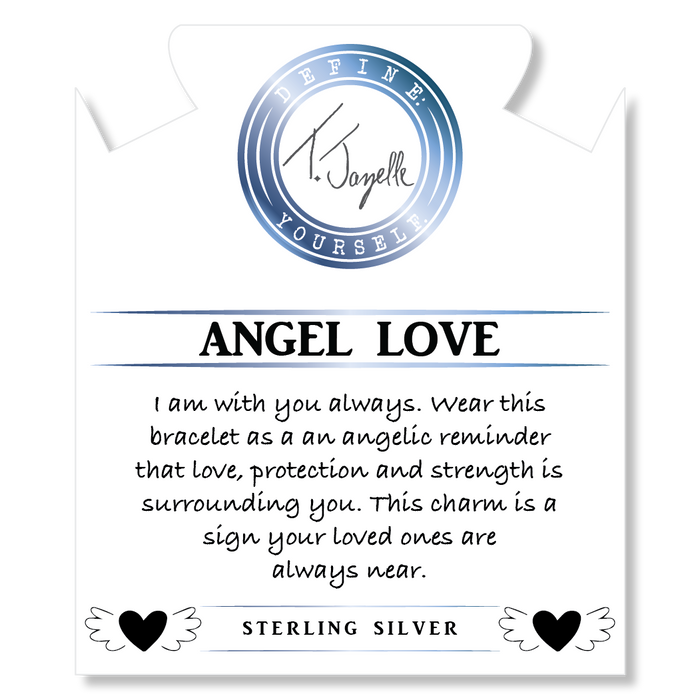 Blue Silver Agate Gemstone Bracelet with Angel Love Sterling Silver Charm