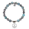 Blue Silver Agate Gemstone Bracelet with Peace CZ Sterling Silver Charm