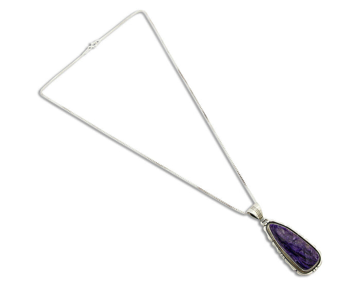 C.1980's Navajo Signed Ted Etsitty .925 Silver Charoite Handmade Necklace