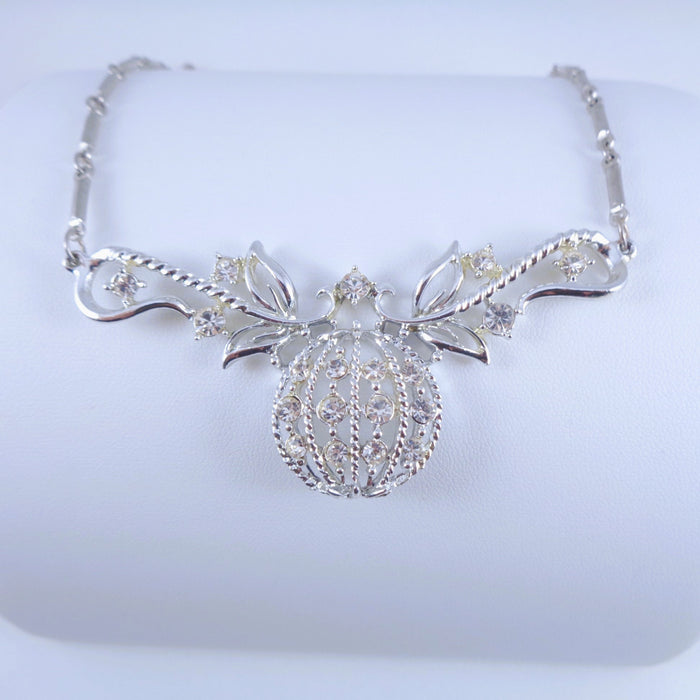 Coro Silver-Tone Clear Rhinestone Necklace