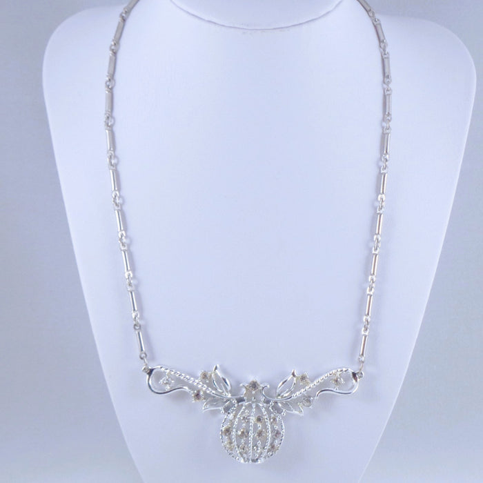 Coro Silver-Tone Clear Rhinestone Necklace