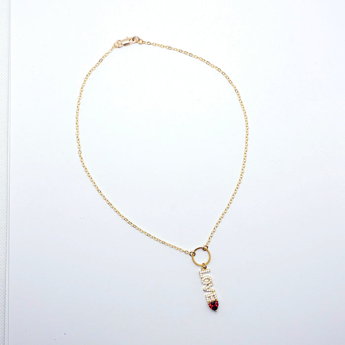 Discreet Day Collar, 18K Gold Circle of O with CZ LOVE and Heart Pendant Choker Collar.