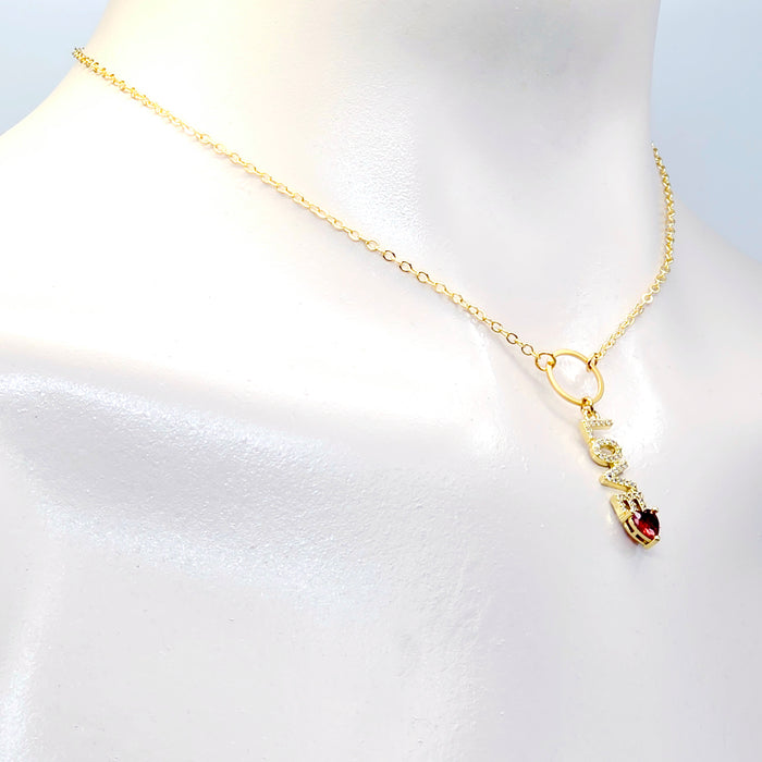 Discreet Day Collar, 18K Gold Circle of O with CZ LOVE and Heart Pendant Choker Collar.