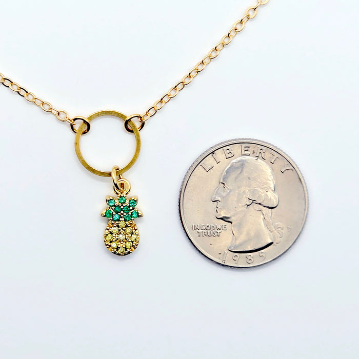 Discreet Day Collar with Pineapple. 18K Gold Circle of O Choker Necklace.