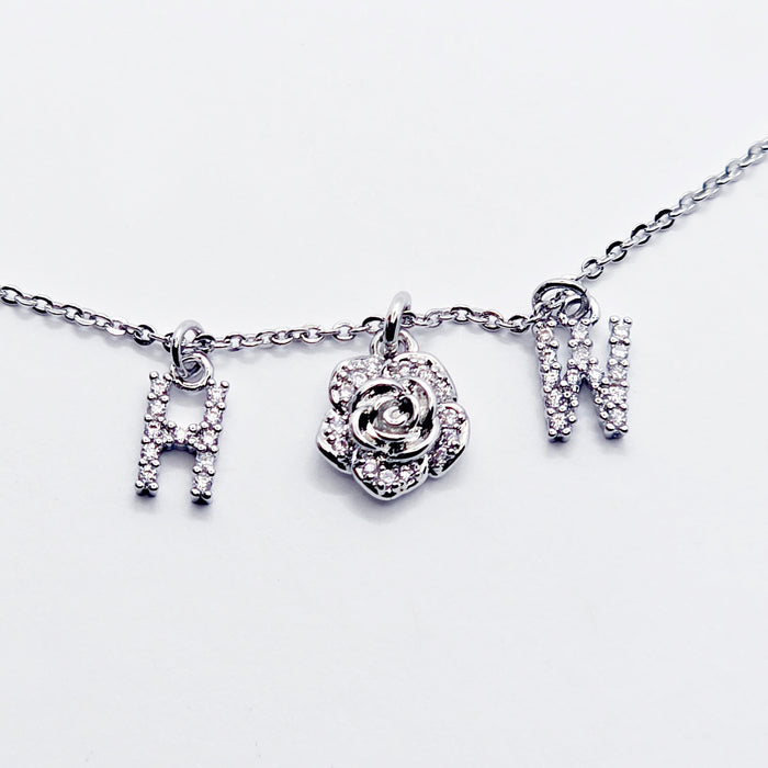 Discreet Hotwife Necklace, Platinum and CZ H W and Rose Pendants. Elegant Gift for Hotwife.