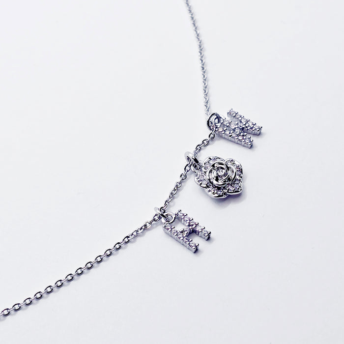 Discreet Hotwife Necklace, Platinum and CZ H W and Rose Pendants. Elegant Gift for Hotwife.
