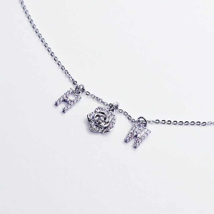 Discreet Hotwife Necklace, Platinum and CZ H W and Rose Pendants. Elegant Gift for Hotwife.