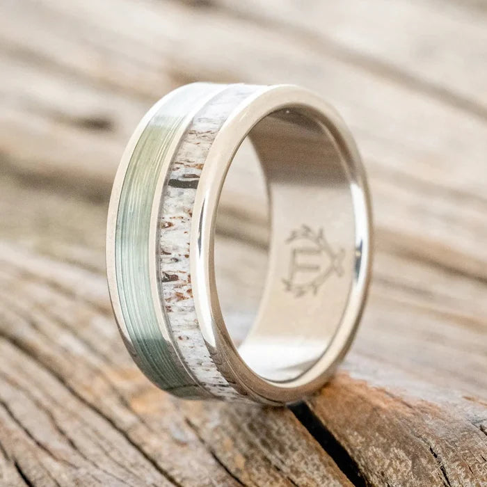 "Dyad" - Antler & Fishing Line Wedding Band - Titanium - Size 8 3/4-Staghead Designs