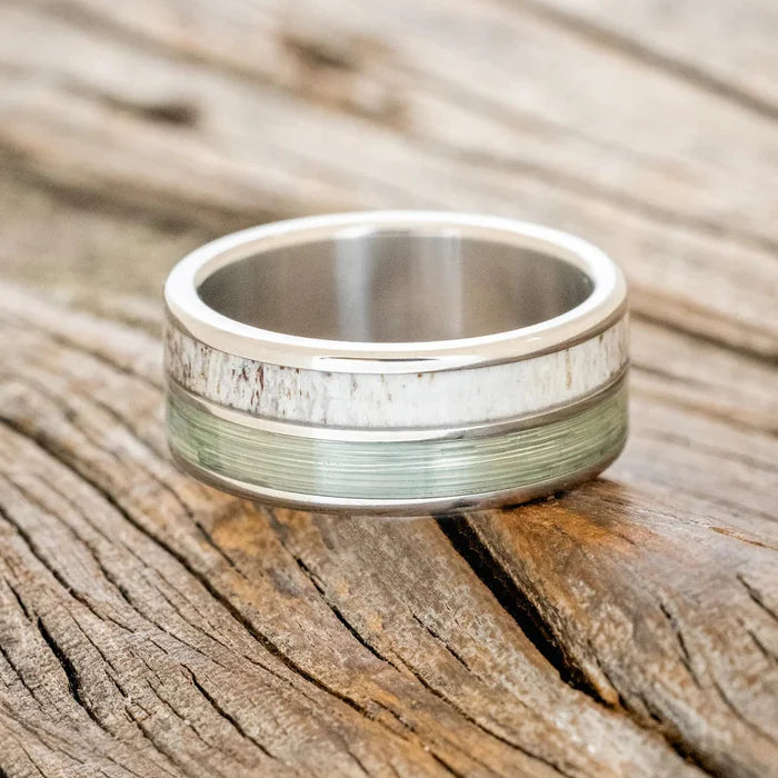 "Dyad" - Antler & Fishing Line Wedding Band - Titanium - Size 8 3/4-Staghead Designs