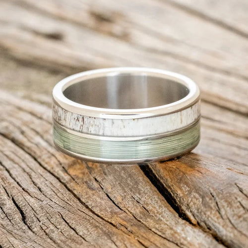 "Dyad" - Antler & Fishing Line Wedding Band - Titanium - Size 8 3/4-Staghead Designs