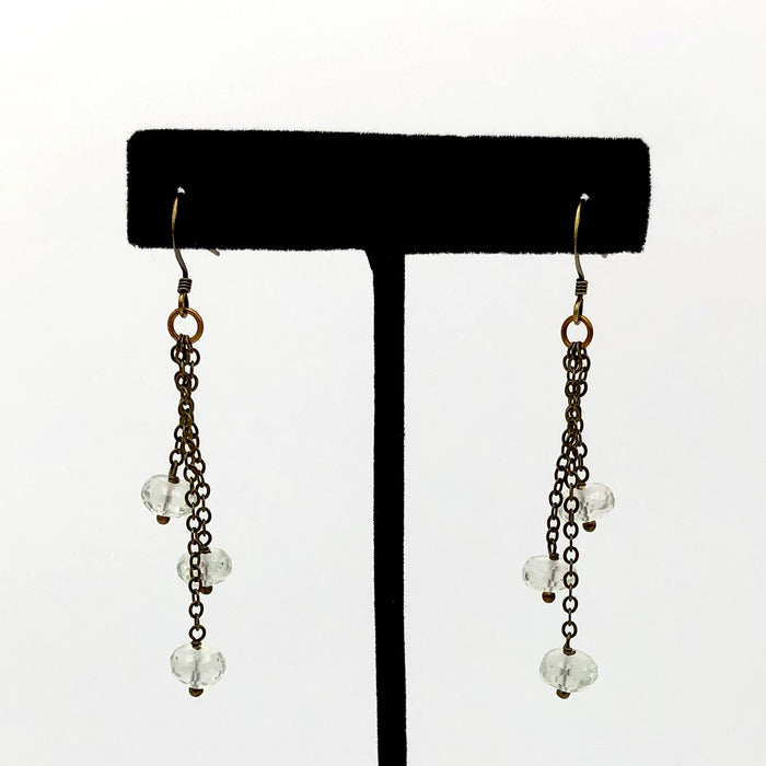 Edgy Petal - Earrings - Triple Chain Drop (Green Amethyst)
