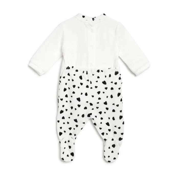 Girls White & Black Printed Nappy Opening Babysuit