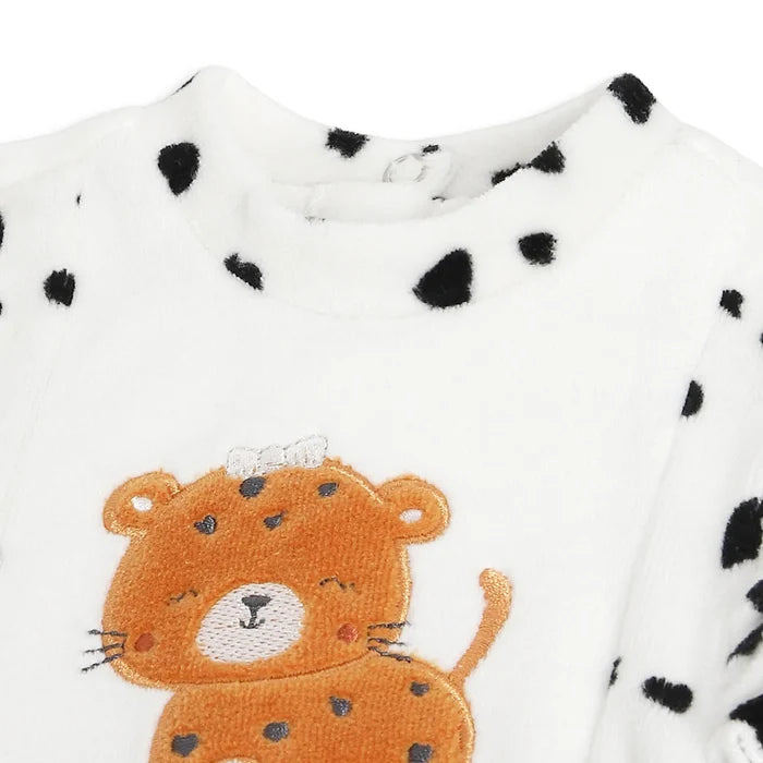 Girls White & Black Printed Nappy Opening Babysuit