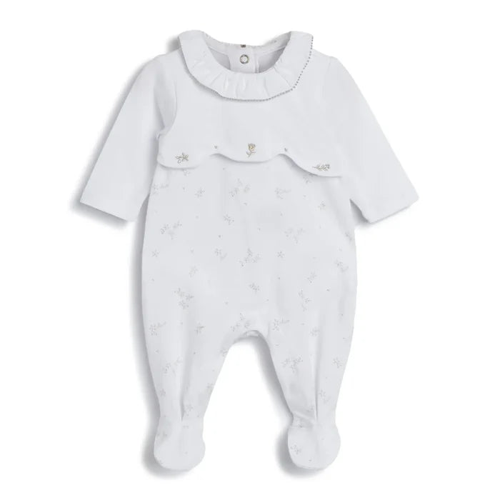 Girls White Printed Leg Opening Babysuit