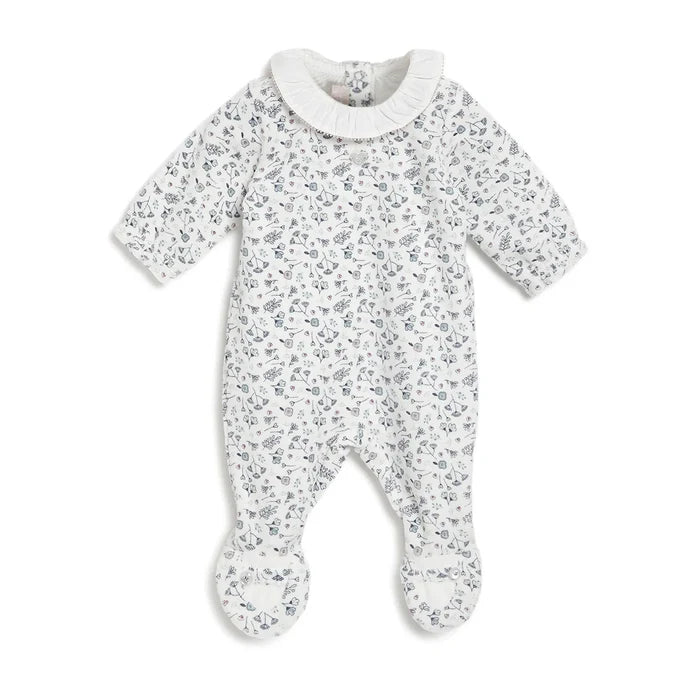Girls White Printed Nappy Opening Babysuit