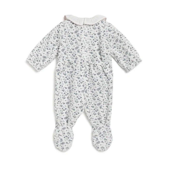 Girls White Printed Nappy Opening Babysuit