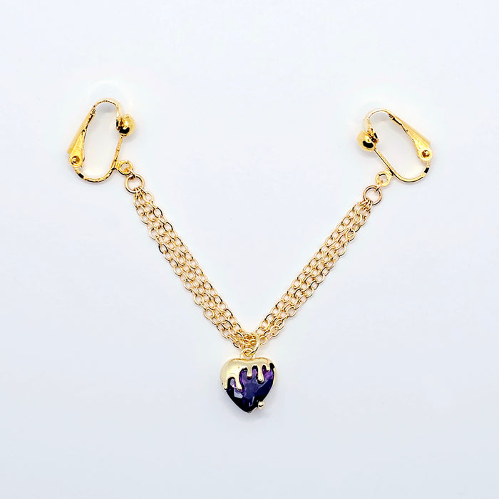 Gold and Purple Labia Chain Dangle, Elegant Non-Piercing Intimate Body Jewelry for Women