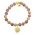 Gold Charm Collection - Amethyst Citrine Gemstone Bracelet with Birthday Wishes Gold Charm