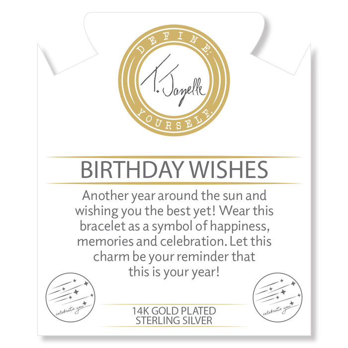 Gold Charm Collection - Amethyst Citrine Gemstone Bracelet with Birthday Wishes Gold Charm