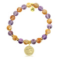 Gold Charm Collection - Amethyst Citrine Gemstone Bracelet with Paw Print Gold Charm
