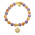 Gold Charm Collection - Amethyst Citrine Gemstone Bracelet with Sand Dollar Gold Charm