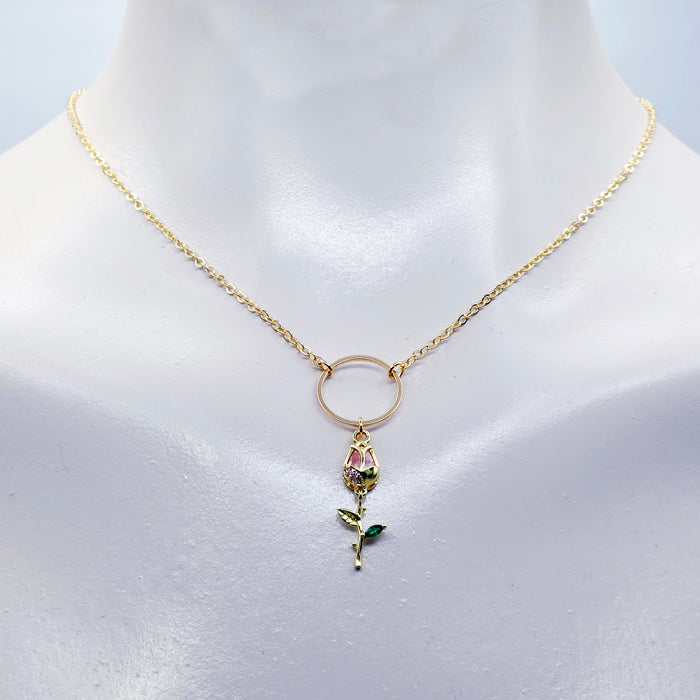 Gold Day Collar for BDSM Submissive, 18K Gold and CZ Tulip Circle of O Discreet Day Collar for Sub