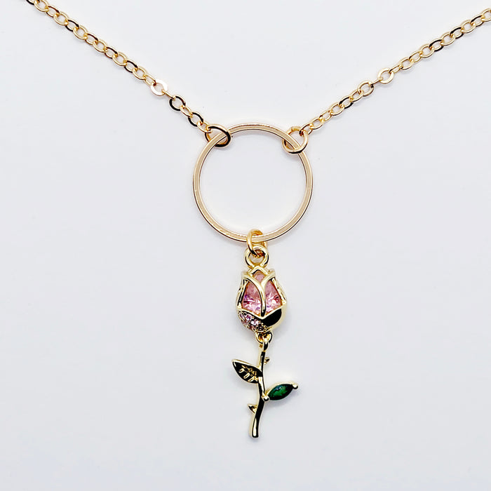Gold Day Collar for BDSM Submissive, 18K Gold and CZ Tulip Circle of O Discreet Day Collar for Sub