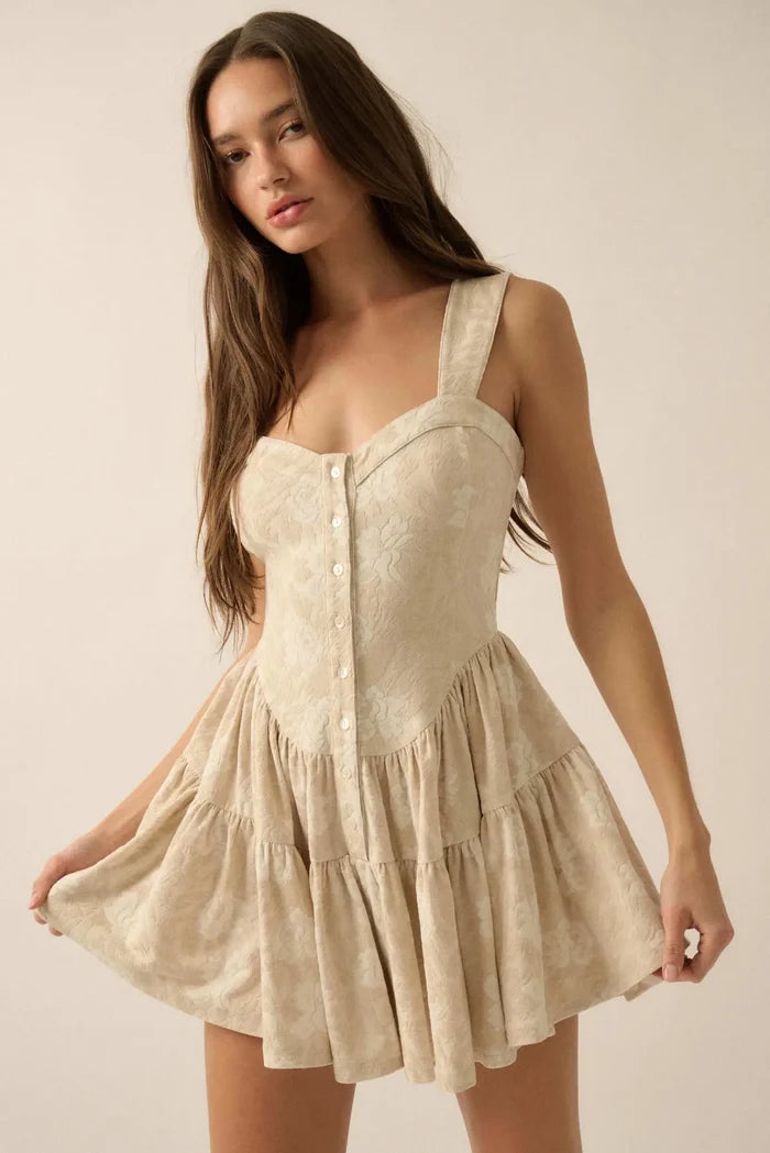 Jacquard Garden Floral Tapestry Ruffled Romper - ShopPromesa
