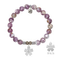 Lepidolite Quartz Gemstone Bracelet with Forget Me Not Sterling Silver Charm