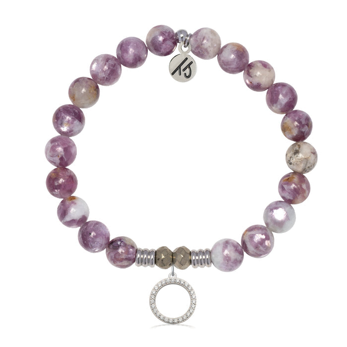 Lepidolite Quartz Gemstone Bracelet with Good Karma Sterling Silver Charm