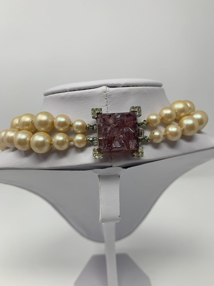 Les Bernard Faux Pearl Choker Necklace