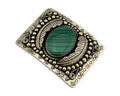 Men Navajo Belt Buckle 999 Nickel Malachite Artist Signed Teepee Handmade C80s