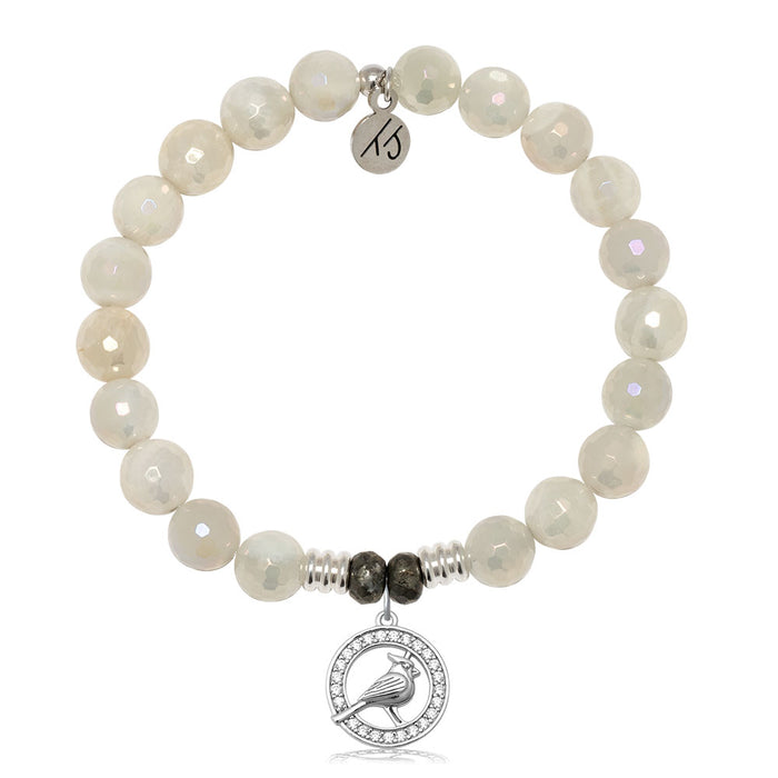 Moonstone Gemstone Bracelet with White Cardinal CZ Sterling Silver Charm
