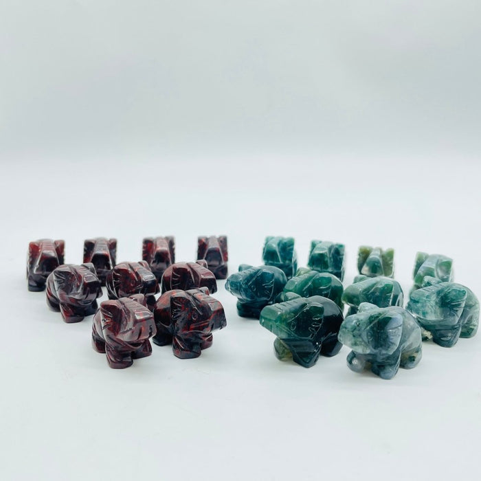 Moss Agate&Hematite Mini Elephant Carving Wholesale -Wholesale Crystals