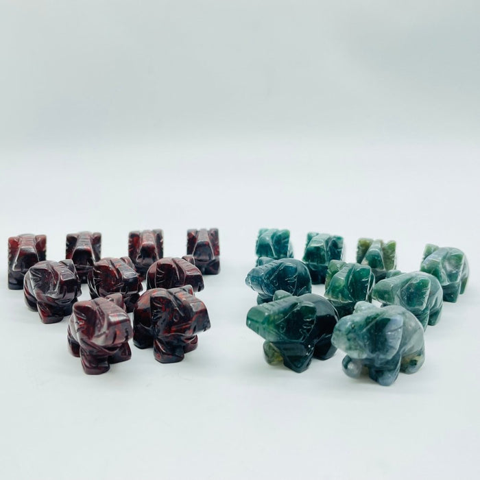 Moss Agate&Hematite Mini Elephant Carving Wholesale -Wholesale Crystals