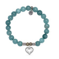 Mountain Blue Jade Gemstone Bracelet with Family Heart Sterling Silver Charm