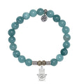 Mountain Blue Jade Gemstone Bracelet with Hamsa CZ Sterling Silver Charm